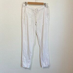 Saks Fifth Avenue 100% Linen White Slim Fit Pants Minimalist Quiet Luxury Small